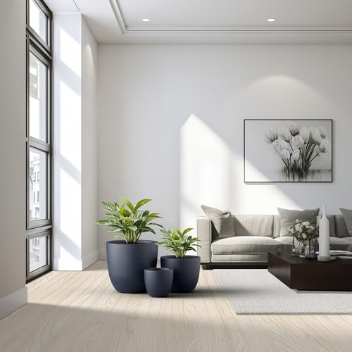 3 Pack 18" 14" 10" W Round Charcoal Concrete Planters (Charcoal / Set of 3: 10/14/18-Inch Dia)