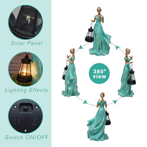 Solar Garden Statue Outdoor (Girl in Green Gown)