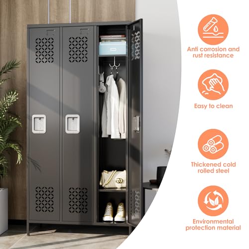 3 Door Metal Employee Lockers (Black / N-6 Doors)