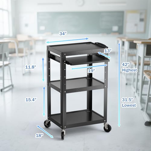 Steel AV Cart on Wheels (3 Shelf with Keyboard Tray (AV-J))