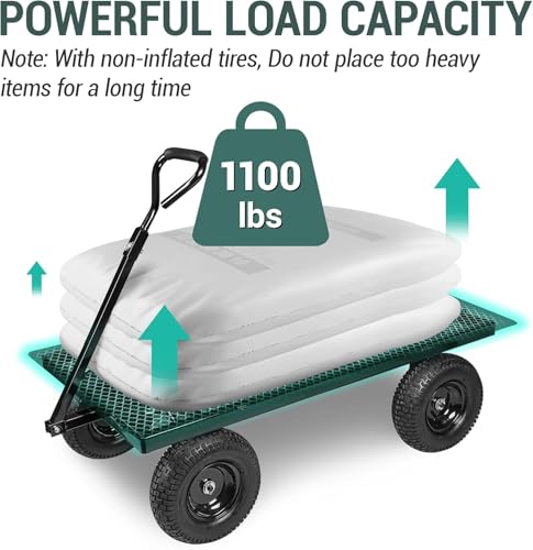 Heavy Duty Steel 1100 Lb Wagon Garden Carts with Removable Side Panels Turn Into Flatbed (1100LBS)