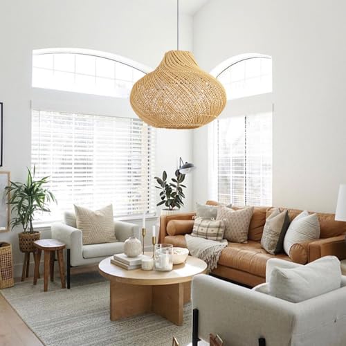 15" Rattan Pendant Light (Black Metal+Rattan / 14.96" 2-Light)