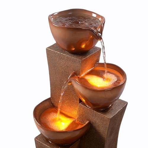 28.54 in. 3 Tier Cascading Outdoor Water Fountain (Brown)