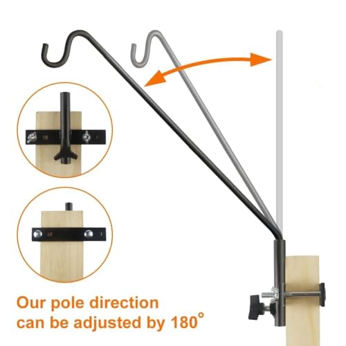 Extended Rail Hook Fence Deck Heavy Duty Bird Feeder Hook 360 Degree Rotary and Length Adjustable Plant Bracket for Bird Feeders