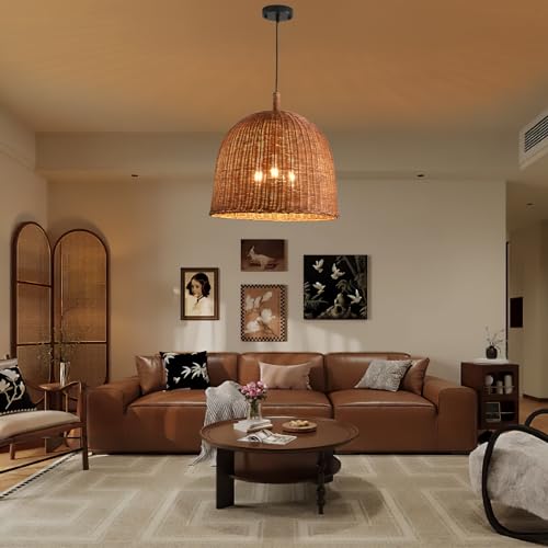 17.7" Rattan Pendant Light (Dark Brown Rattan / 17.7" 3-Light)