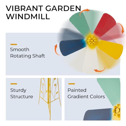 8FT Ornamental Windmill for Yard (6.2ft-yellow)