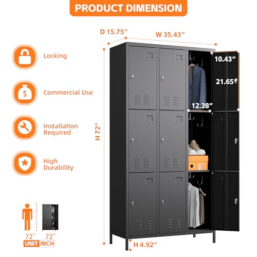 9 Doors Metal Storage Locker for Employees (Black / 9 Doors)