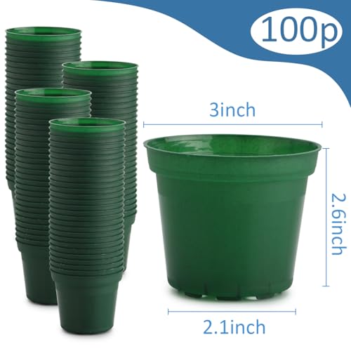 100 Pack 3 Inch Nursery Pots (Green / 3"-100P)