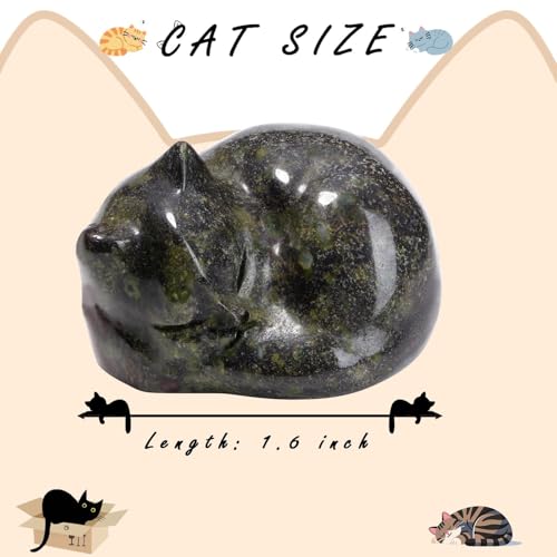 Dragon Blood Cat Healing Crystals Figurine Sleeping Cat Hand Carved Cute Statue Polished Stone Sculpture Reiki Office Room Bedroom Desk Home Decoration Gifts 1.6" (M-dragon Blood)