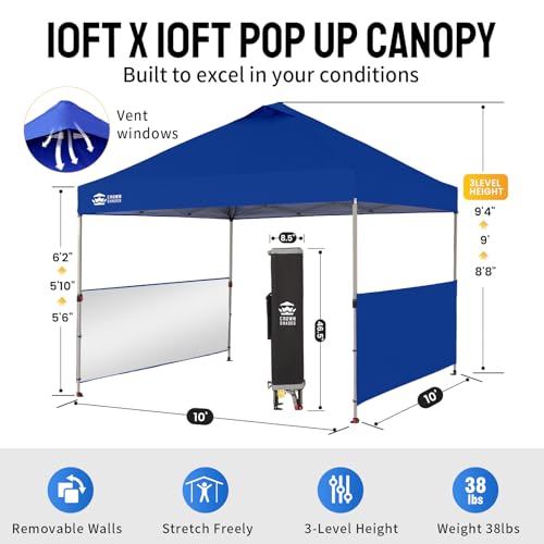 10x10 Pop up Canopy Tent with 2 Half Sidewalls (Navy Blue)