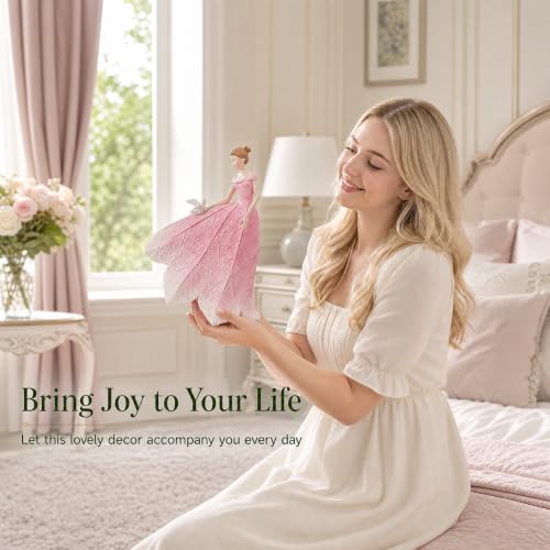 Pink Leaf Angel Girls Fairy Statue Home Decoration (Pink-bird / Small)