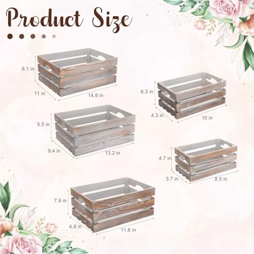 5 Pcs Decorative Nesting Wooden Crates with Handle (5 Count)
