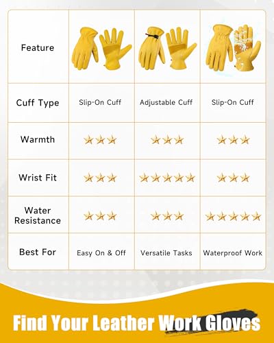 Cowhide Leather Gardening Work Gloves for Men 1 Pair Golden L