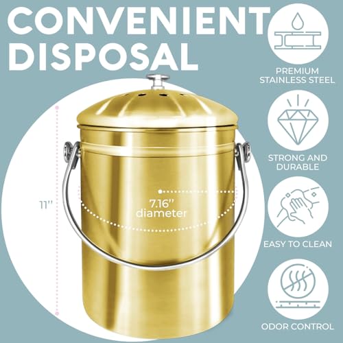 Kitchen Compost Bin for Kicthen Countertops (Gold)