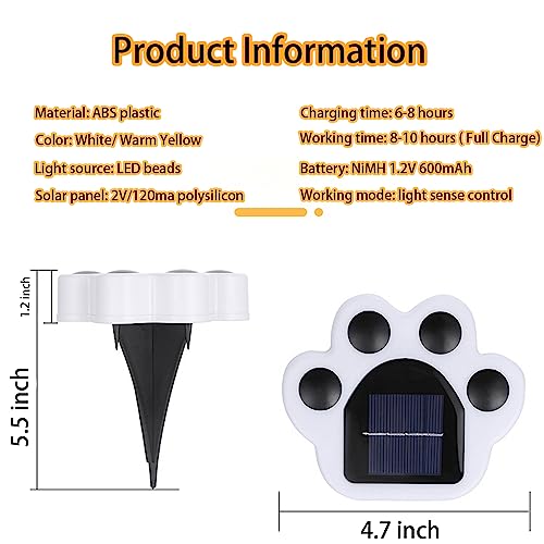 4 Pack Cute Solar Paw Print Light