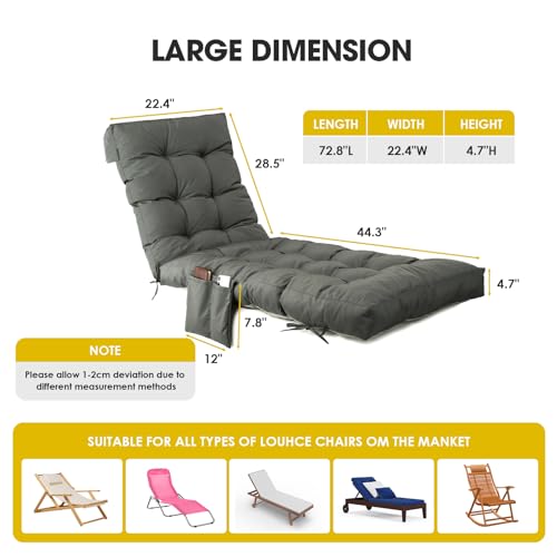 Outdoor Chaise Lounge Chair Cushion (Dark Grey)