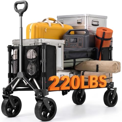 3 in 1 Wagon Cart Converts to Bench 120L Foldable Cart Side Open (Black Updated Compact)