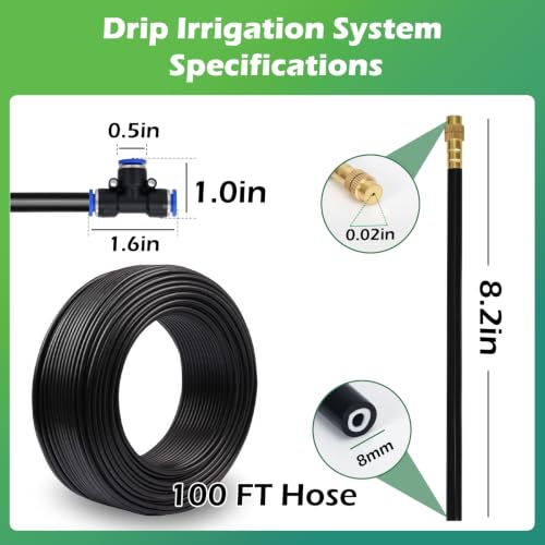 Drip Irrigation System Kit 100 FT with 32 Nozzles (100 ft hose (5/16 in OD, 8mm))