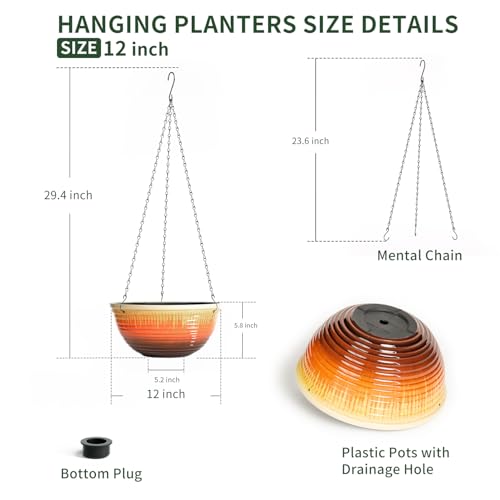 12 inch Large Hanging Planters with Drainage Hole