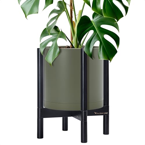 Plastic Pot with Ebony Wood Stand (Olive Pot + Ebony Stand / 12 Inch)