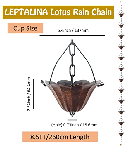 Lotus Iron Rain Chain for Gutters and Rain Barrel (Antique Bronze)