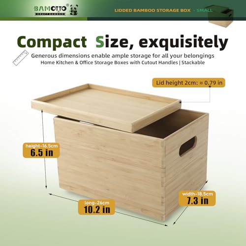 Stackable Bamboo Storage Bin with Lid 10.2”x7.3”x6.5” (Single Bamboo Box with Lid - Small / 10.2"L x 7.3"W x 6.5"H)