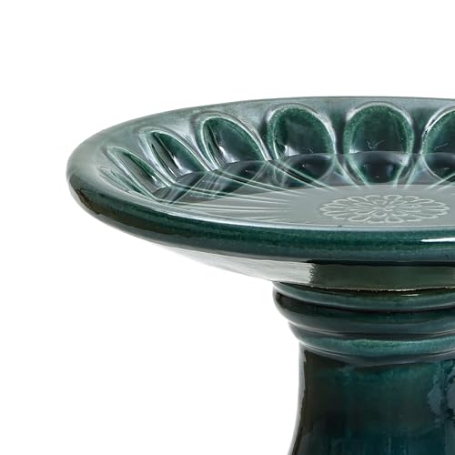 LuxenHome 22 Inch Ceramic Bird Bath for Outside (A Dark Green)
