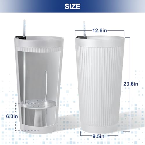 Self Watering Tall Planters Set of 2 (White-round Ribbed)