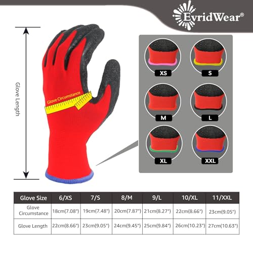 Crinkle Latex Rubber Coated Safety Work Gloves for Men Women (Large / Red-12 Pairs)