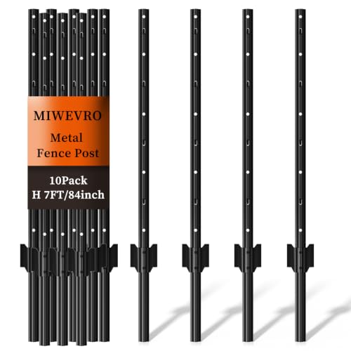 Metal Garden Fence Posts (7FT-10P / Black)
