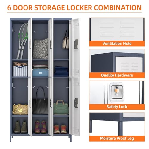 Metal Storage Locker for Employees (Grey White / 6 Door)