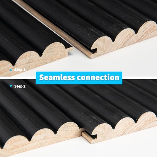108 x 5.7 Inch Fluted Wood Wall Paneling for Home Decor (8Pcs-108 x 5.7 Inch / Beaded Black)