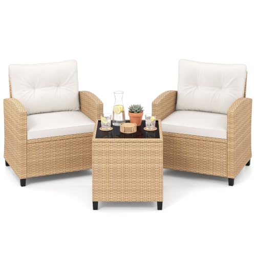 3 Pieces Patio Furniture Set (Light Brown -White)