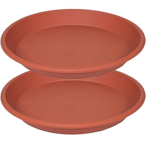 Plant Saucer 2 Pack 14 Inch Durable Plastic Plant Trays Terracotta (14" (2 pack) / Terracotta)