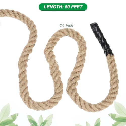 1" x 50 ft Twisted Manila Rope Jute Ropes Natural Thick Jute Twine Burlap for Docks Railings Bundling Craft Tug of War Decorating
