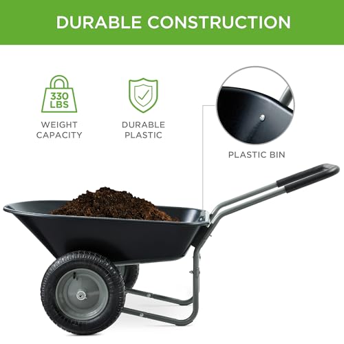 Dual Wheel Home Utility Yard Wheelbarrow Garden Cart w (Black)