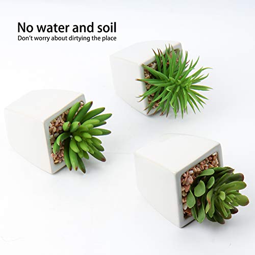 Small Faux Succulents in White Ceramic Pot 3Pcs Artificial Succulents Fake Plant Gifts Home Decor Accents Centerpieces Bathroom Decor Mum Gifts Greenery Decoration Succulents Wedding (3pack - White Ceramic 2)