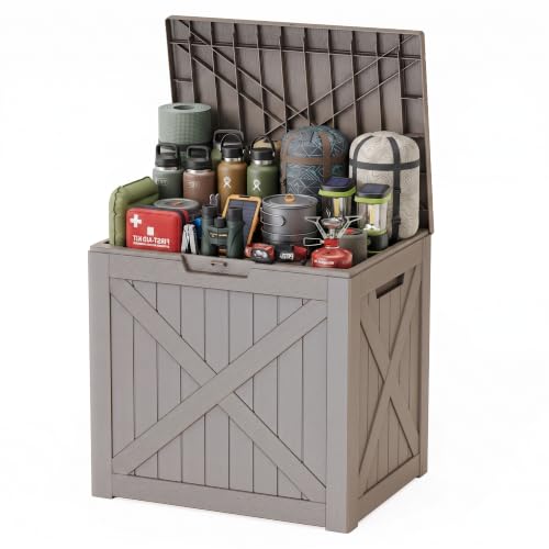 40 Gal Waterproof Outdoor Storage Box Weatherproof Deck Box (Grey / 40 Gallon)