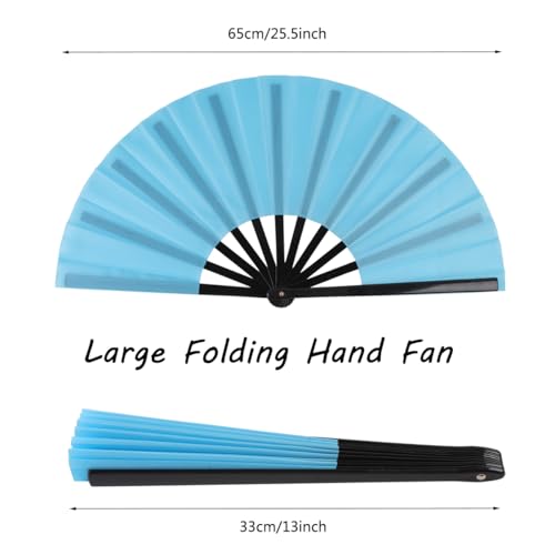 2 Pack Large Folding Hand Fan for Men (Lake Blue)