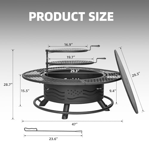 47 Inch Fire Pit with 2 Cooking Grates and Table Lid (Black / 47IN)