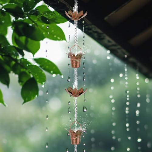10ft Lotus Rain Chains for Outside Gutters (Greenish-Yellow)