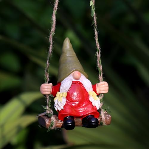 Garden Female Gnome on Swing Statue Decoration Figurine Ornament for Indoor Outdoor Home Patio Yard Lawn
