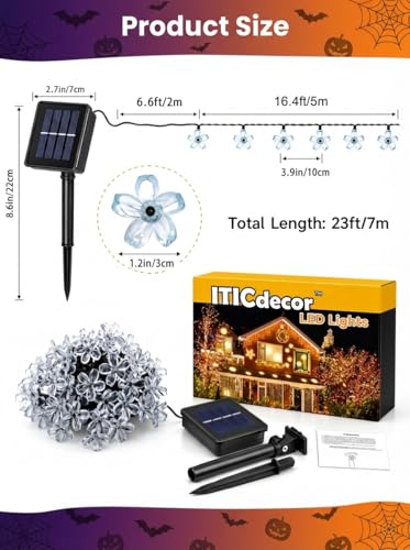 Solar Flower String Lights Outdoor Waterproof 50 LED Fairy Lights (Purple & Orange / 1 Pack)