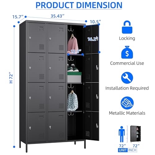 12 Door Metal Locker for Employees (Black / 12 Doors)