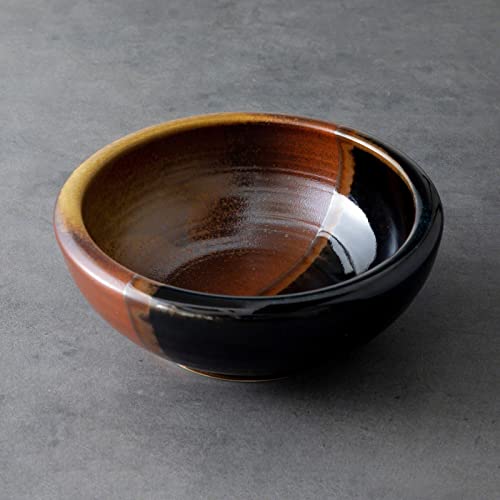 Minoyaki Series Small Round Glazed Ikebana Flower Vase (5.04 x 5.04 x 1.89 inches / Black and Brick Red)