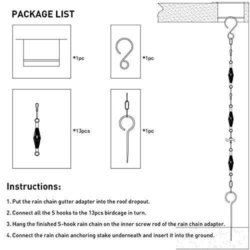 Rain Chain Bird Cage Set 8.5Ft