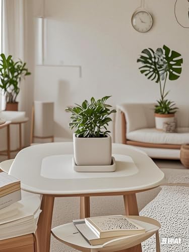 Square Ceramic Plant Saucer Tray 2 Pcs 4 Inch White