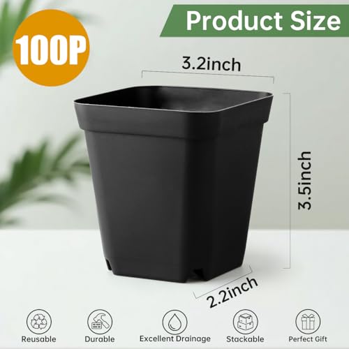 100 Pack Plant Nursery Pots 3.15 Inch (Black / 3.2Inch)