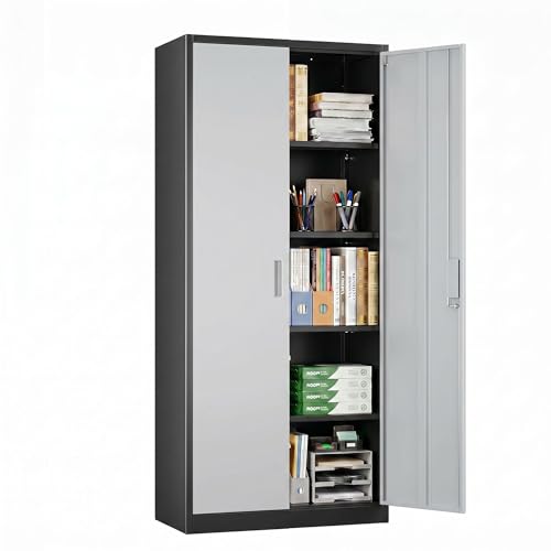 71 Inch Lockable Metal Storage Cabinet (Black & Gray / 15.75"D x 31.50"W x 70.87"H)