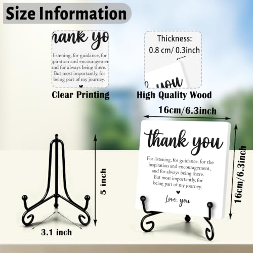 Thank You Gift Wooden Plaque for Home Office Book Shelf Table Decor (Multicolor 1741 / Wooden sign with iron frame（6.3 x 6.3 inches）)
